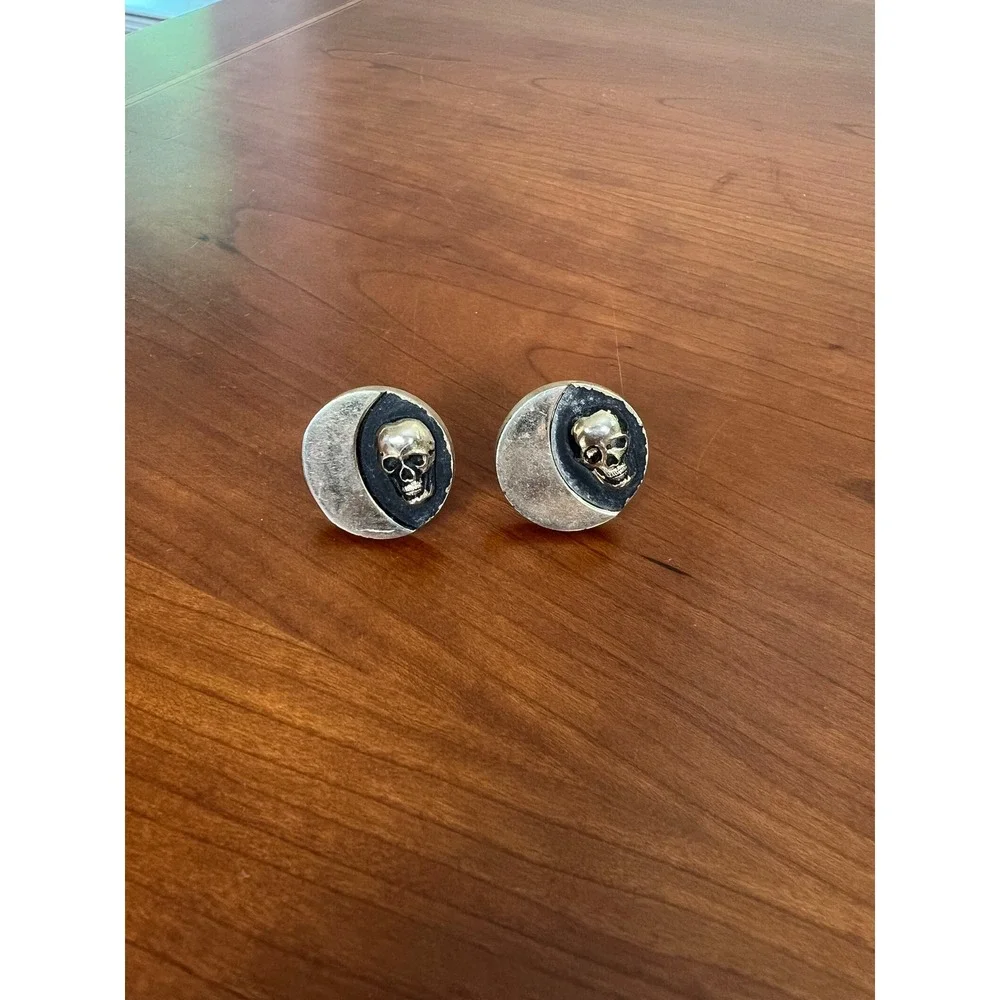 Vintage Skull Crescent Moon Cufflinks Gold Tone Gothic Memento Mori Mens Jewelry
